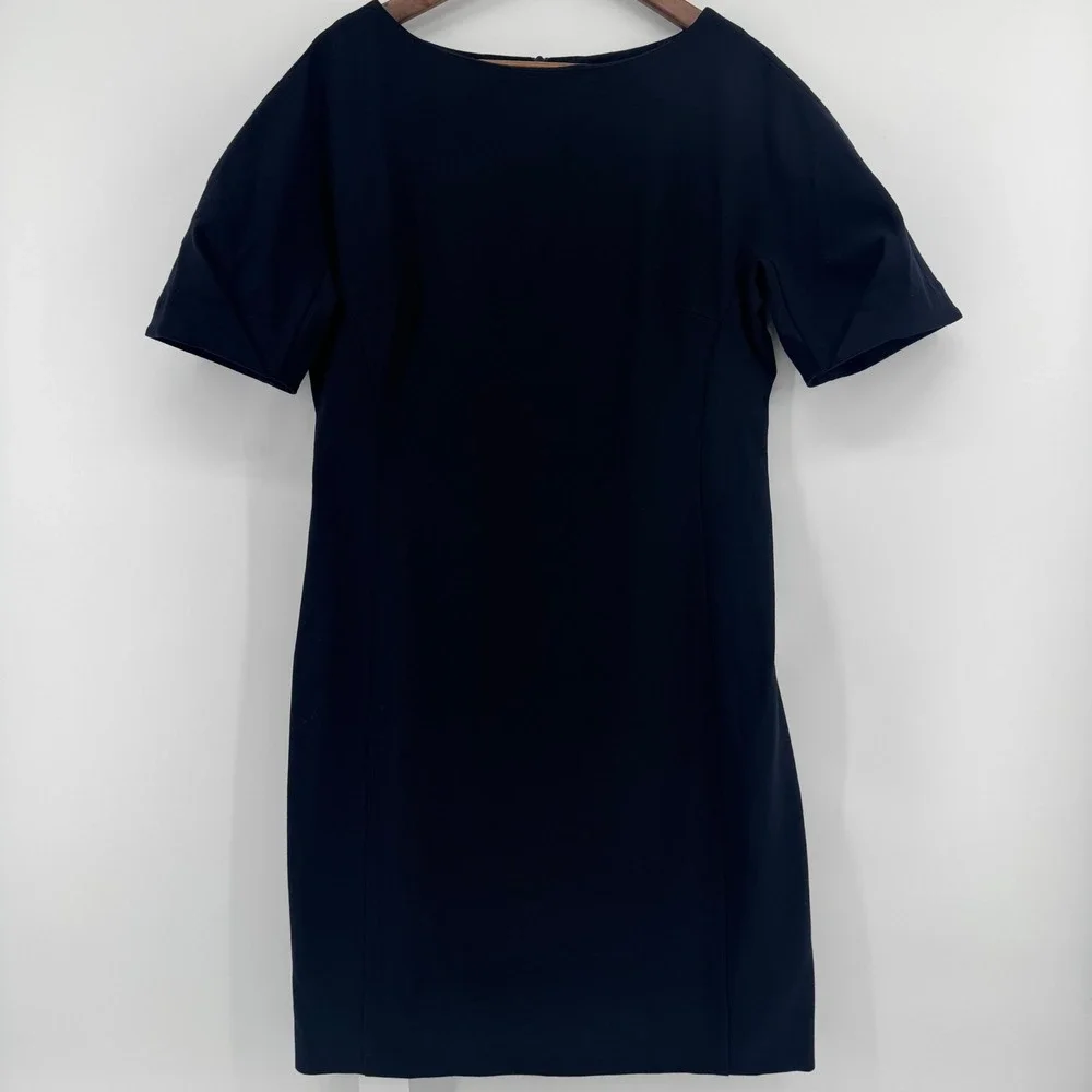 NEW MM LaFleur Susanna Dress‎ Womens 12 Navy Blue Short Sleeve Sheath Boat Neck